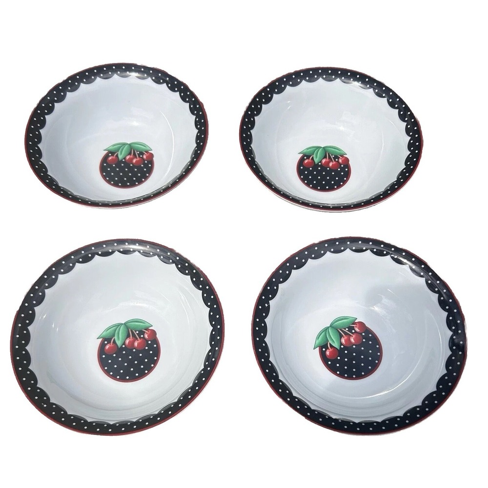 VTG Mary Engelbreit Cherry Cameo Bowls Cottage Retro‎ By Enesco 2001 Set Of 4